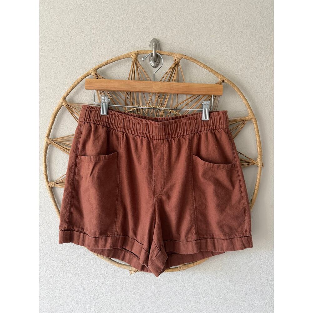 Old Navy Sienna Brown Terracotta Rust Linen Blend Shorts Elastic High Rise M